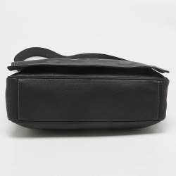 Givenchy Black Leather Logo Embossed Flap Messenger Bag