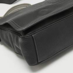 Givenchy Black Leather Logo Embossed Flap Messenger Bag