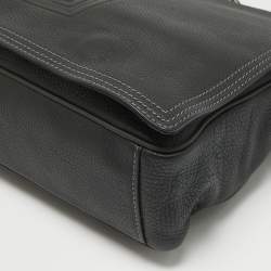 Givenchy Black Leather Logo Embossed Flap Messenger Bag