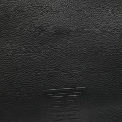 Givenchy Black Leather Logo Embossed Flap Messenger Bag