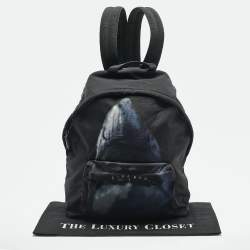 Givenchy Black Leather and Nylon Shark Print Backpack