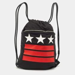 Givenchy Black Nylon Stars Stripes Drawstring Backpack