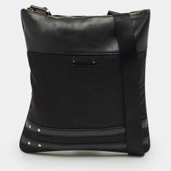 Pre Owned Givenchy Black Monogram Fabric and Leather Flat Messenger Bag