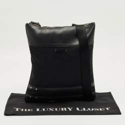 Pre Owned Givenchy Black Monogram Fabric and Leather Flat Messenger Bag