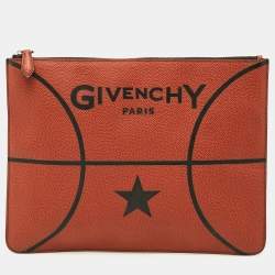 Pre Owned Givenchy Basketball Brick Red Pebbled Leather Flat Pouch