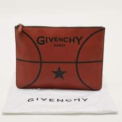 Pre Owned Givenchy Basketball Brick Red Pebbled Leather Flat Pouch