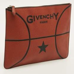 Pre Owned Givenchy Basketball Brick Red Pebbled Leather Flat Pouch