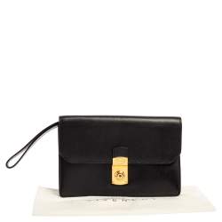 Givenchy Black Grained Leather Lock Flap Wristlet Clutch