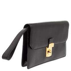 Givenchy Black Grained Leather Lock Flap Wristlet Clutch