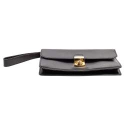 Givenchy Black Grained Leather Lock Flap Wristlet Clutch