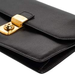 Givenchy Black Grained Leather Lock Flap Wristlet Clutch