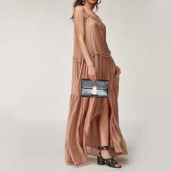 Givenchy Black Grained Leather Lock Flap Wristlet Clutch