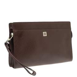Givenchy Dark Brown Leather Pocket Zip Wristlet Pouch