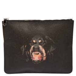 Givenchy Black Rottweiler Printed Leather Zip Pouch