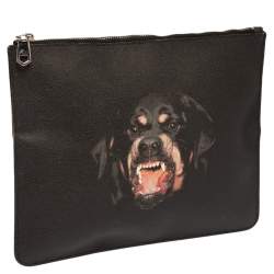 Givenchy Black Rottweiler Printed Leather Zip Pouch