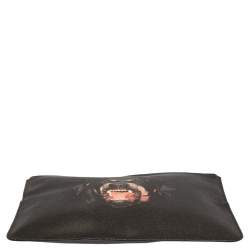 Givenchy Black Rottweiler Printed Leather Zip Pouch