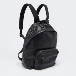 Pre Owned Givenchy Black Leather and Nylon Embroidered Logo Backpack