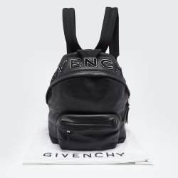 Pre Owned Givenchy Black Leather and Nylon Embroidered Logo Backpack