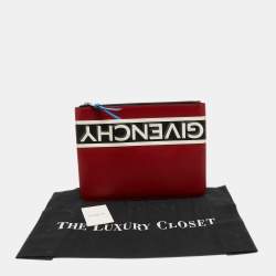 Givenchy Red/White Leather Reverse Logo Flat Zip Pouch