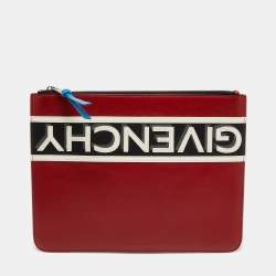 Givenchy Red/White Leather Reverse Logo Flat Zip Pouch