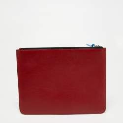 Givenchy Red/White Leather Reverse Logo Flat Zip Pouch
