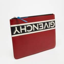 Givenchy Red/White Leather Reverse Logo Flat Zip Pouch