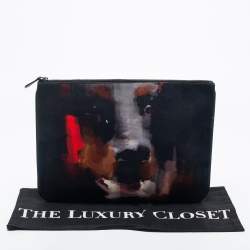 Givenchy Black Rottweiler Face Canvas and Leather Clutch