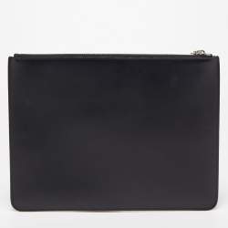 Givenchy Black Leather Logo Flat Zip Pouch