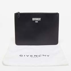 Givenchy Black Leather Logo Flat Zip Pouch
