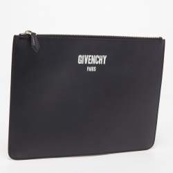 Givenchy Black Leather Logo Flat Zip Pouch