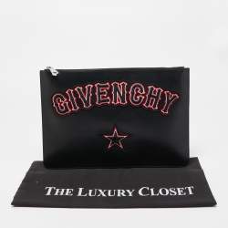 Givenchy Black Leather Embroidered Zip Pouch