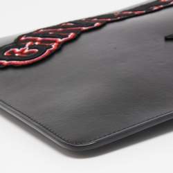 Givenchy Black Leather Embroidered Zip Pouch
