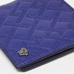 Versace Indigo Greca Embossed Leather Bifold Wallet