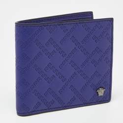 Versace Indigo Greca Embossed Leather Bifold Wallet