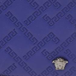 Versace Indigo Greca Embossed Leather Bifold Wallet