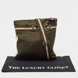 Givenchy Brown/Olive Green Signature Nylon Zip Around Messenger Bag