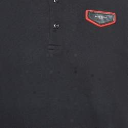 Pre Owned Givenchy Black Leather Patch Cotton Pique Polo Shirt L