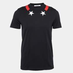 مملوكة مسبقًا Givenchy Black Cuban Tape Star Collar Cotton T-Shirt S