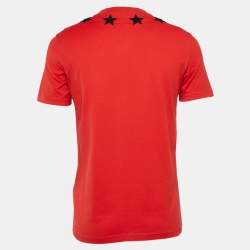 Pre Owned Givenchy Red Cotton Knit Star Patchwork T-Shirt S