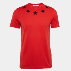 Pre Owned Givenchy Red Cotton Knit Star Patchwork T-Shirt S