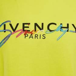 Pre Owned Givenchy Yellow Signature Logo Jersey Crew Neck T-Shirt M