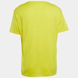 Pre Owned Givenchy Yellow Signature Logo Jersey Crew Neck T-Shirt M