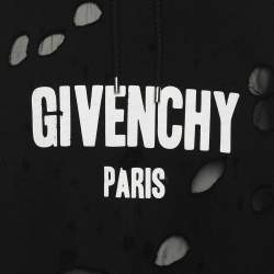 Givenchy Black Distressed Cotton & Mesh Inset Logo Printed Hooded Sweatshirt S