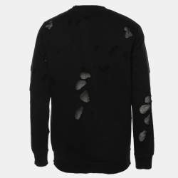 Givenchy Black Distressed Cotton & Mesh Inset Logo Printed Sweatshirt XS