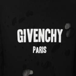 Givenchy Black Distressed Cotton & Mesh Inset Logo Printed Sweatshirt XS