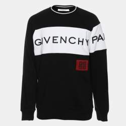 Pre Owned Givenchy Black/White Cotton Knit Logo Embroidered Crew Neck Sweatshirt XS