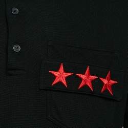 Pre Owned Givenchy Black Stars Embroidered Pique Polo T-Shirt L