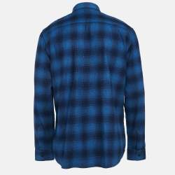 مملوكة مسبقًا Givenchy Navy Blue Plaid Flannel Cotton Stars Patch Shirt XXL