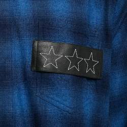 مملوكة مسبقًا Givenchy Navy Blue Plaid Flannel Cotton Stars Patch Shirt XXL