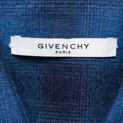 مملوكة مسبقًا Givenchy Navy Blue Plaid Flannel Cotton Stars Patch Shirt XXL